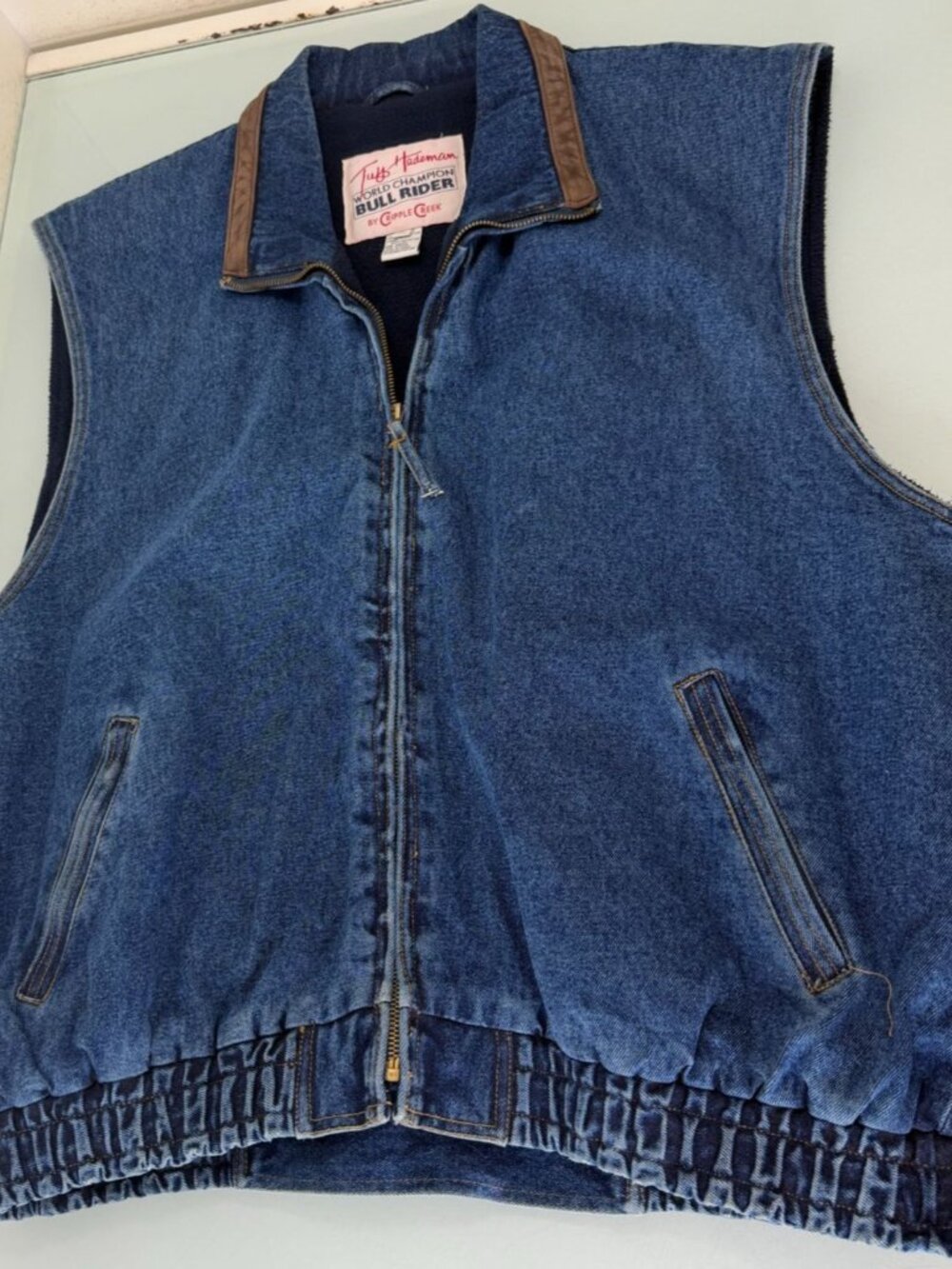 Cripple Creek Western Denim Vest Jacket Mens XXL 2XL Full Zip Fleece Lined Rodeo